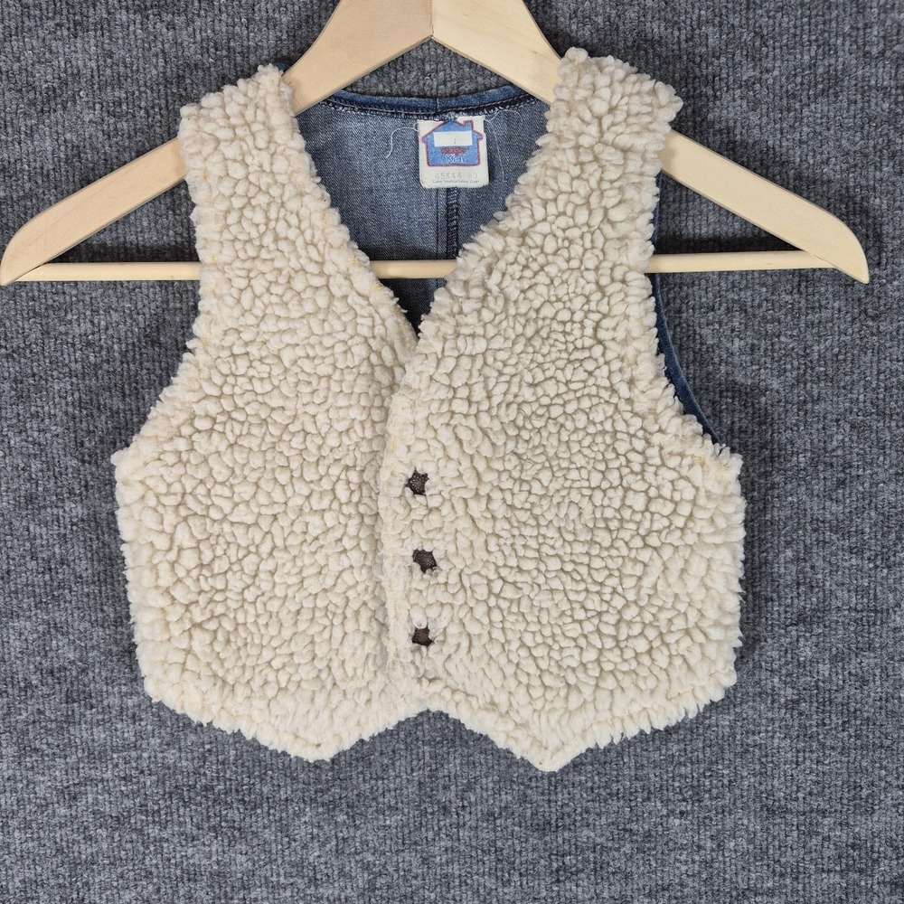 VTG Wrangler Kids Denim Sherpa Vest Size 7 Western Cowboy